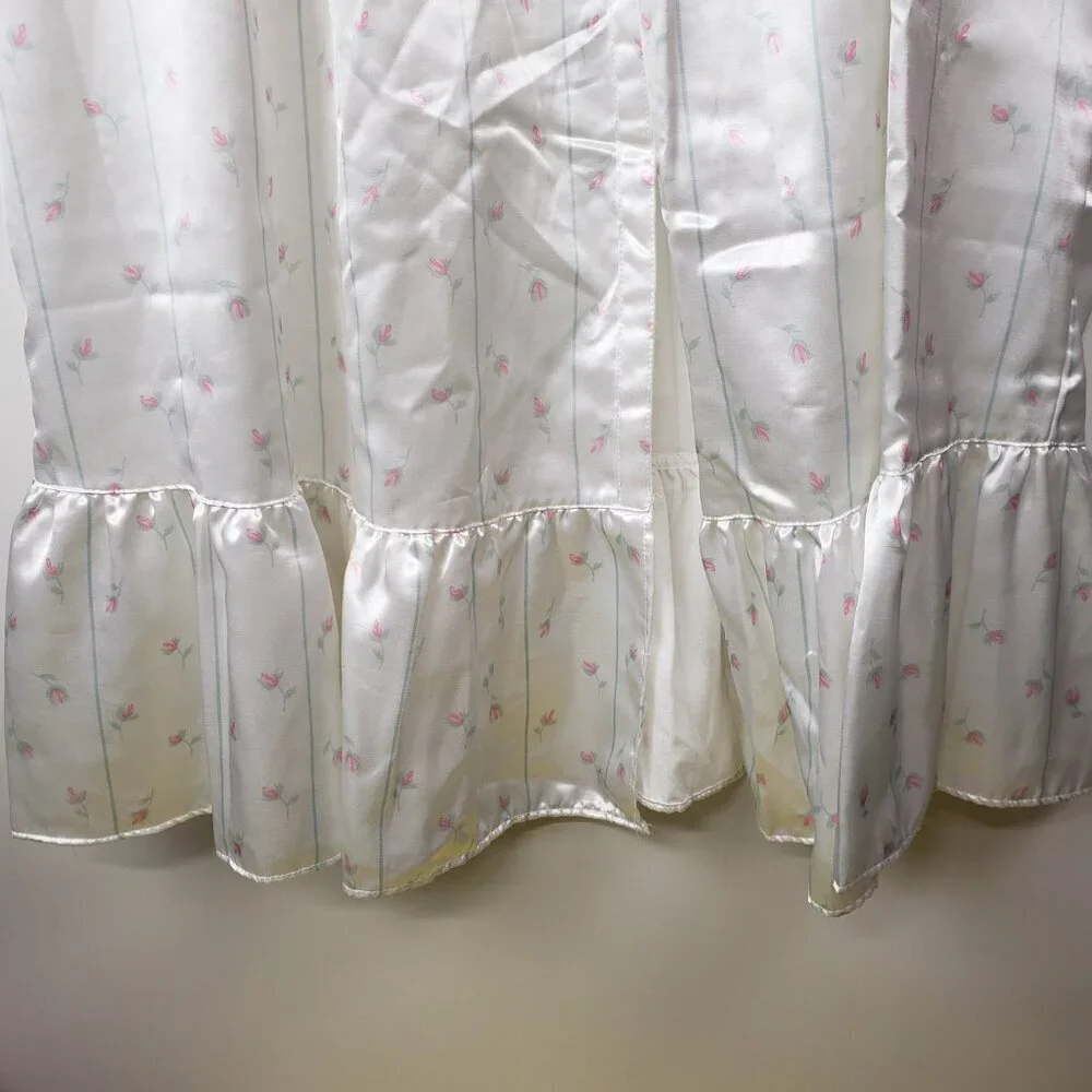 Laura Adams Long Sleeve Nightgown White Satin Modest Button Up Womens Large